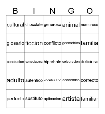 cognados/cognates Bingo Card