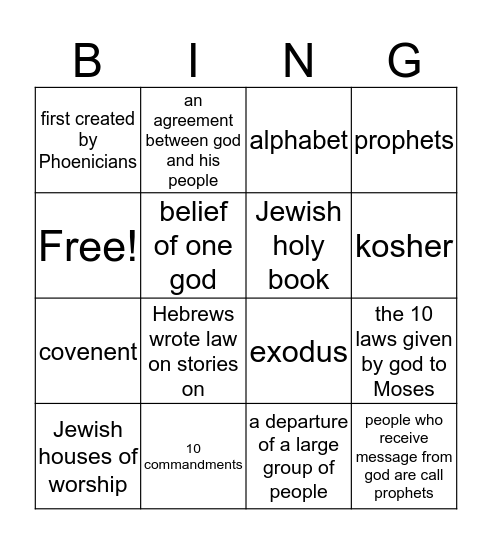 judaism Bingo Card