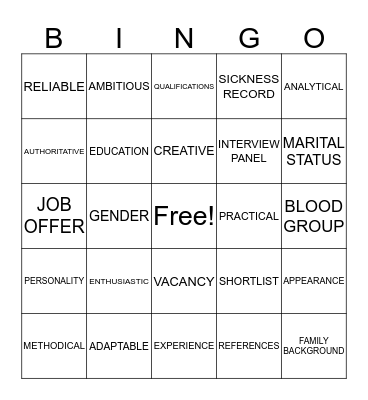UNIT 8 HUMAN RESOURCE Bingo Card