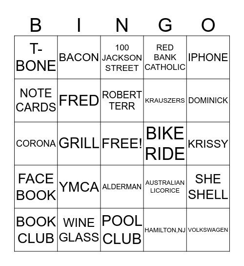 KATHIE'S 60TH BIG CHILL B-DAY WEEKEND Bingo Card