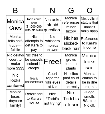 Nic Wenner Bingo Card