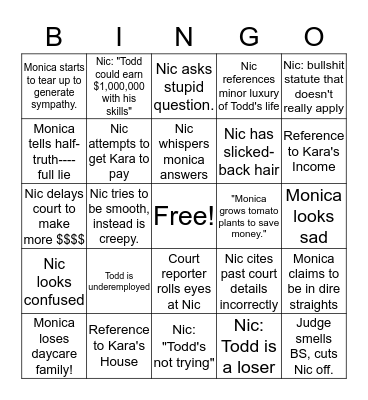 Nic Wenner Bingo Card