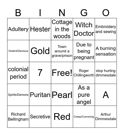 Scarlett Letter Bingo Card