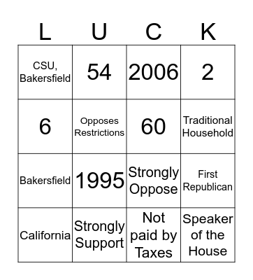 Kevin McCarthy Bingo Card