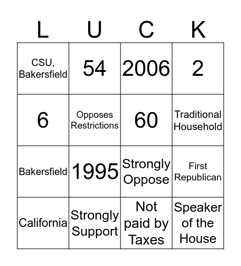 Kevin McCarthy Bingo Card