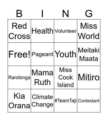 Team Taji - Miss Cook Islands  Bingo Card