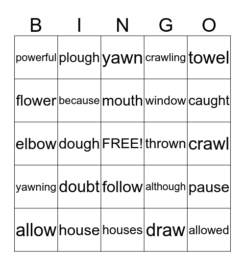 Weel 1 Spelling Bingo Card