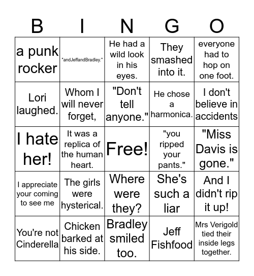 There's a Boy in the Girls' Bathroom Chapter 39 - 47 Bingo Card