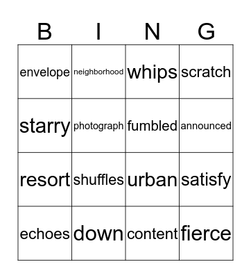 Unit 1 Vocabulary Bingo Card