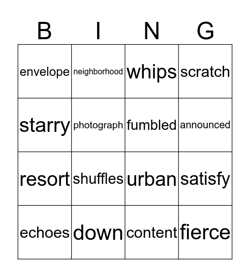 Unit 1 Vocabulary Bingo Card