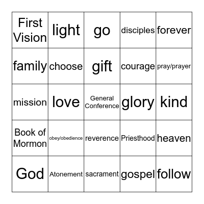 General Conference Bingo Card