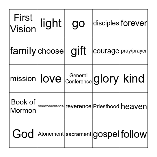 General Conference Bingo Card