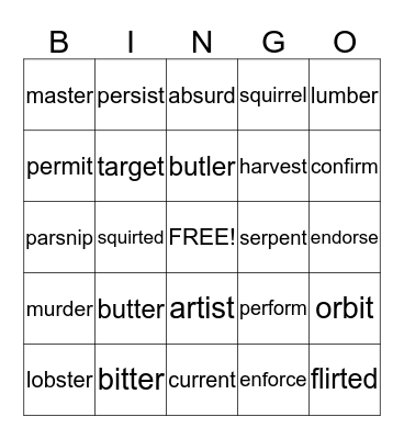 r-controlled BINGO Card