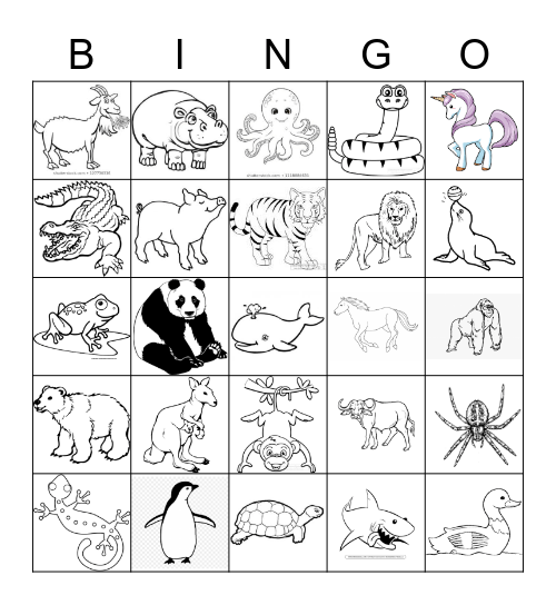 animal bingo Card
