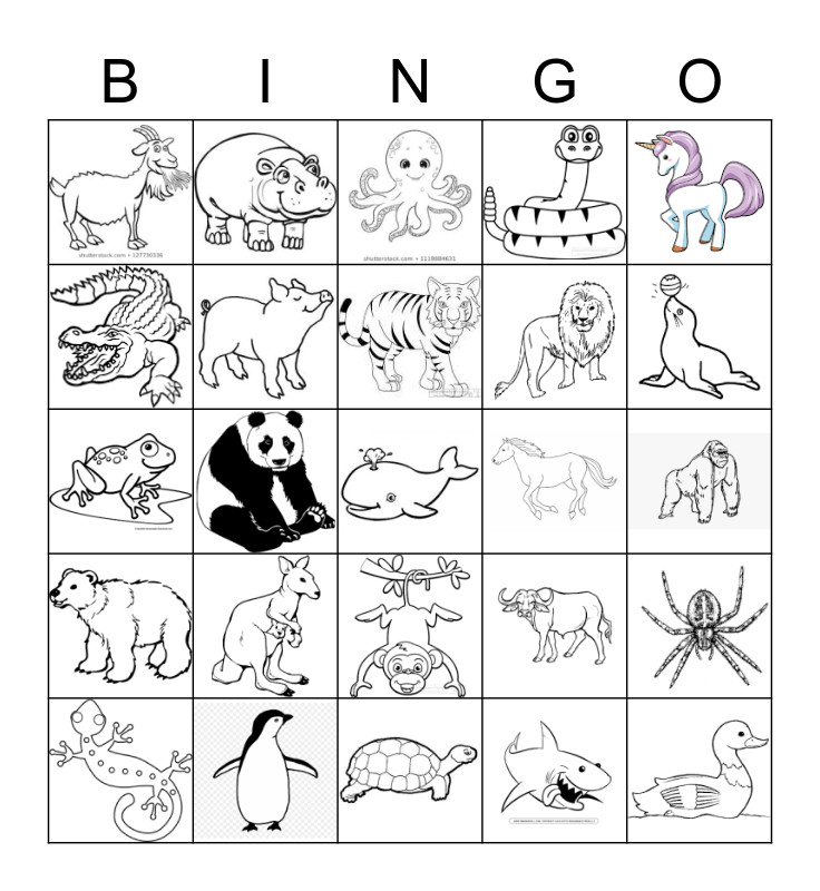 animal bingo Card