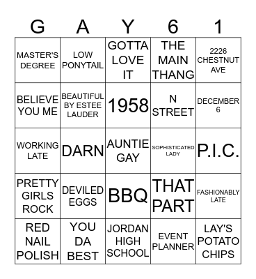 HAPPY BIRTHDAY, GAY! Bingo Card
