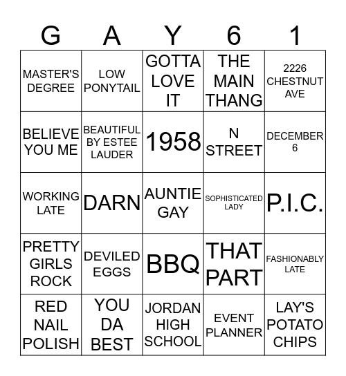 HAPPY BIRTHDAY, GAY! Bingo Card