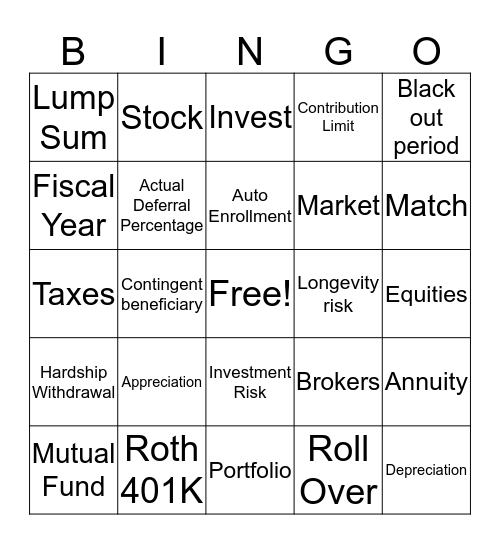Retirement Plans Bingo Card