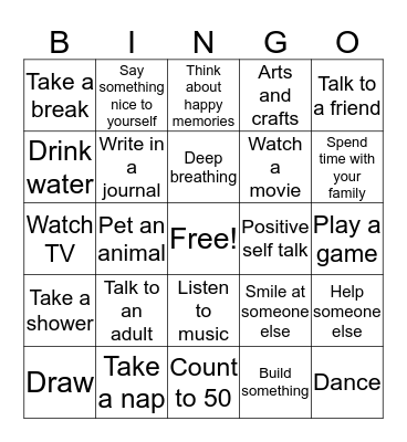 Coping Skills Bingo Card