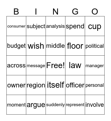 500-1,000 words BINGO Card