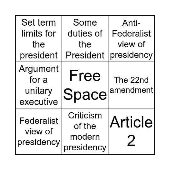Expansion of Presidential Power Bingo Card