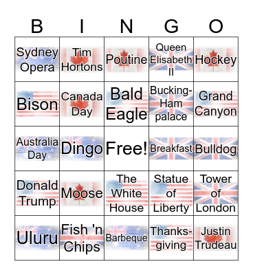 Around the world BINGO Card