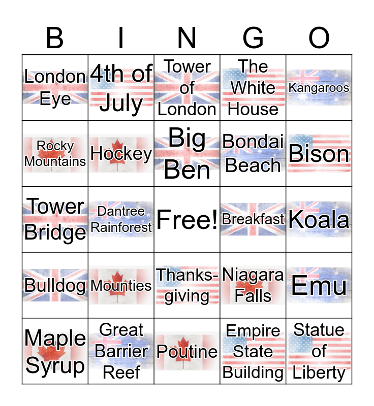 Around the world BINGO Card