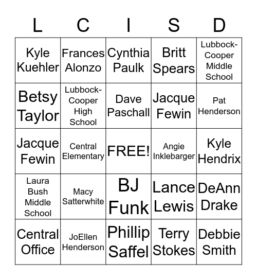 LCP Bingo Card