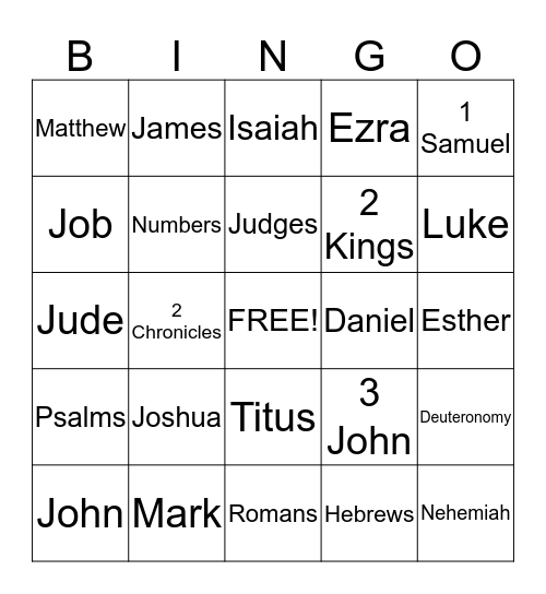 Books of the BIBLE Bingo Card