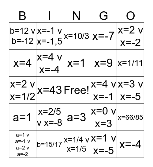 Vergelijkingen Bingo Card