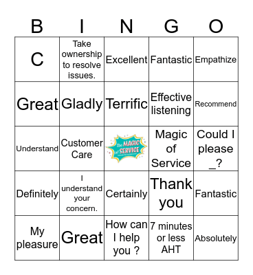 Customer Service Week 2019 Bingo Card