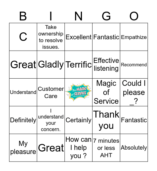 Customer Service Week 2019 Bingo Card