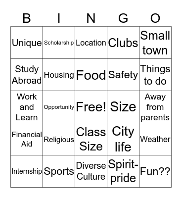 What to look for in a College Bingo Card