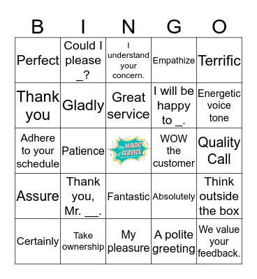 Customer Service Week 2019 Bingo Card