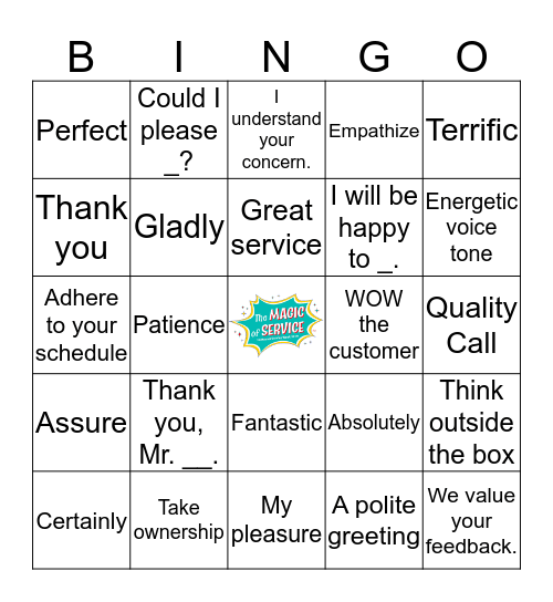 Customer Service Week 2019 Bingo Card