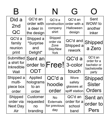 QC BINGO Card