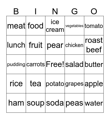 Basic & Intermediate Foods Bingo Card