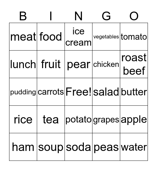 Basic & Intermediate Foods Bingo Card