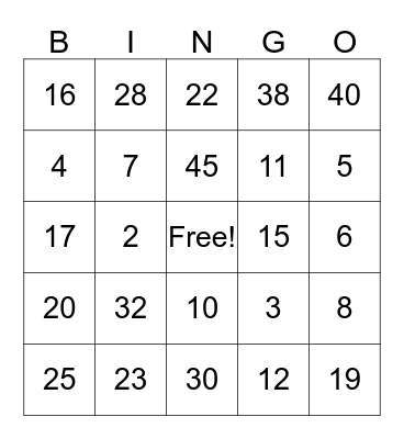 Safety Goal Bingo Card