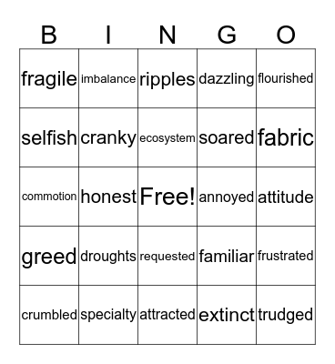 Vocabulary Bingo Card