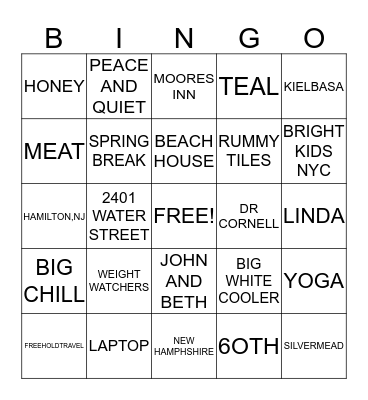 KATHIE'S 60TH BIG CHILL B-DAY WEEKEND Bingo Card