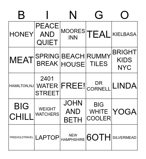 KATHIE'S 60TH BIG CHILL B-DAY WEEKEND Bingo Card