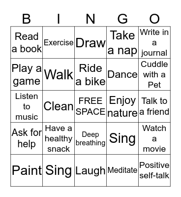 Stress Management Bingo Card