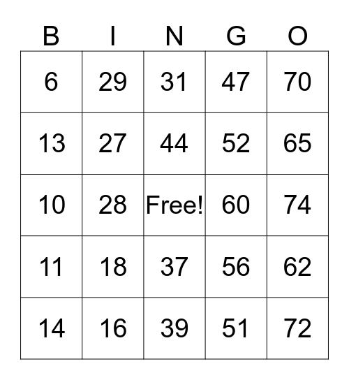 4th floor Bingo Card