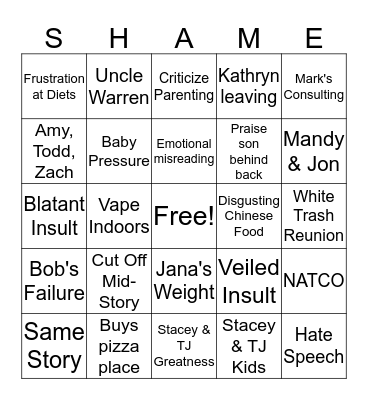 Secret Bingo Card