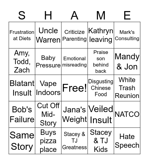 Secret Bingo Card