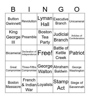 Revolution BINGO Card