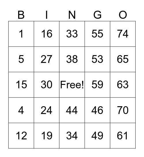 4th floor Bingo Card