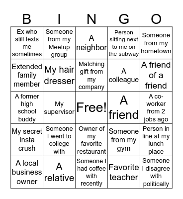 Fundraising Bingo Card