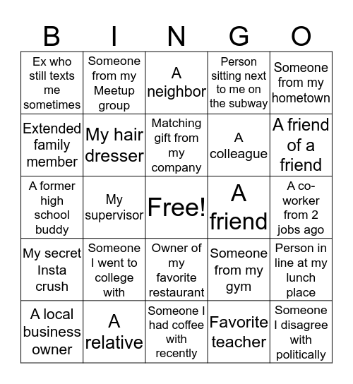 Fundraising Bingo Card